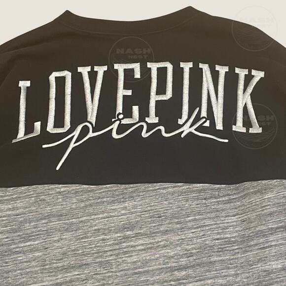 VICTORIA'S SECRET PINK XL Oversized Varsity Crew Pullover | Black Sweatshirt Top - Picture 4 of 9